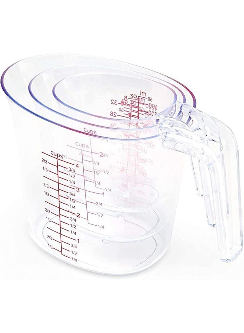 ChicAbode 3 Piece Measuring Cup Set, Plastic Measuring Cups, BPA Free Plastic Clear Heat Resistant, with Insert Nested Handle, Stacked Design and Multiple Measuring Scales for Liquid, Powder and Granular Foods - Image 2